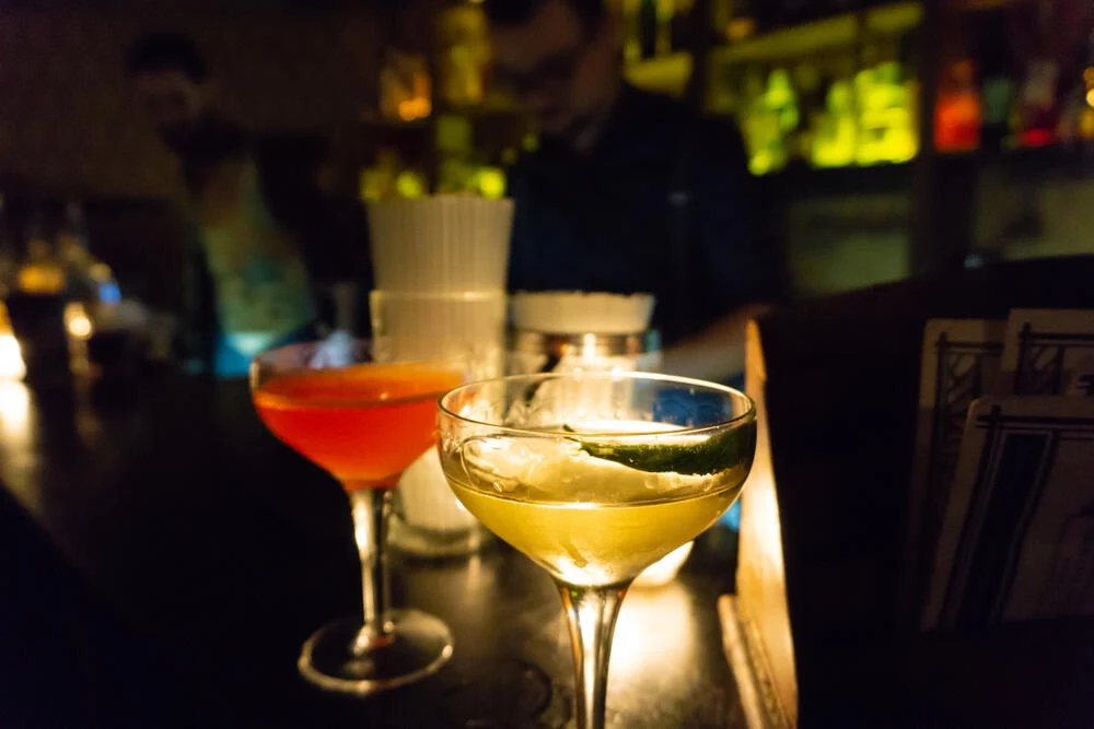 cocktails at a dark bar