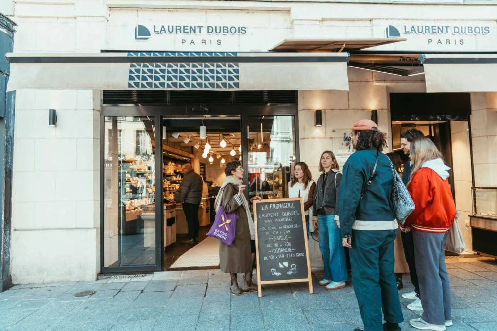 Eating_Europe_tour_group_outside_Laurent_Dubois_Cheeseshop_Paris
